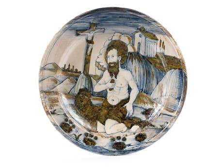 Majolika-Platte mit Heiligem Hieronymus